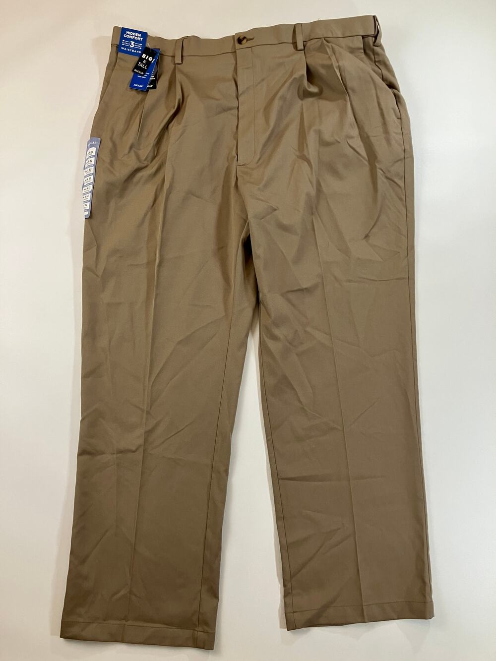 Haggar Cool 18 Pro Pants Mens 44x32 Big Tall Khaki Pleated Expandable NWT